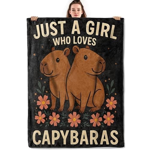 Cute Capybara Floral Throw Blanket, Lightweight Warm Flannel Blankets, Home Decor and Gifts, Soft Cozy Throws for Women Girls Kids, 50"X60" for Bed Couch Travel Office - Image 1