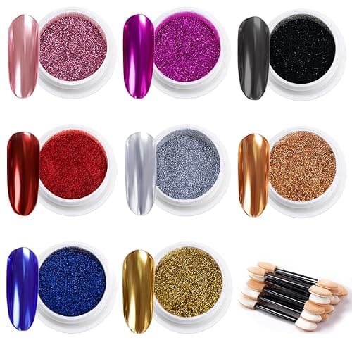 MELLIEX 8 Döschen Metallic Glitzerpuder, Nail Art Chrome Pigment Pulver Spiegel Effekt Nagelpuder für Nägel Dekoration - Image 1