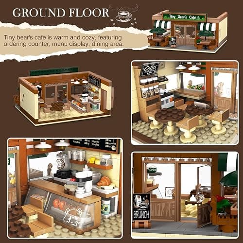 INSOON City Coffee House Building Set with Light, 1173 PCS Cafe Shop Building Block Toy with Ordering Counter Baking Room, House Construction Model Gift for Adults Teens Kids Boys Girls Ages 6-12+ thumbnail 4