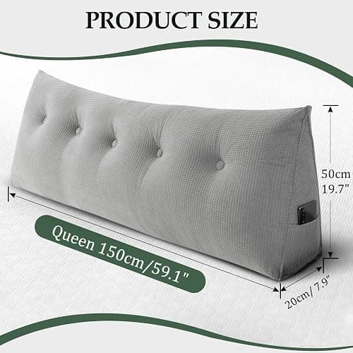Huatean Home Soft Headboard Pillow Queen Size, Wall Backrest Wedge Pillow Headboard Queen, Reading Backboard Pillows, Large Dorm Daybed Bolster Pillows for Back Support with Removable Cover, Gray thumbnail 2