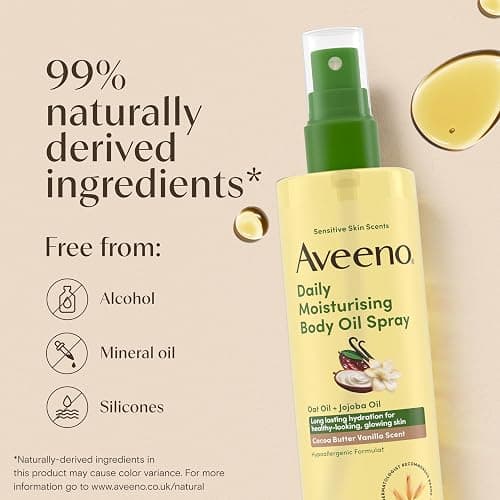 Aveeno Daily Moisturising Cocoa Vanilla Body Oil Spray (1 x 200ml) | Hydrating and Nourishing Formula for Sensitive Skin, Formulated with Oat Oil and Jojoba Oil for Daily Skin Care thumbnail 6