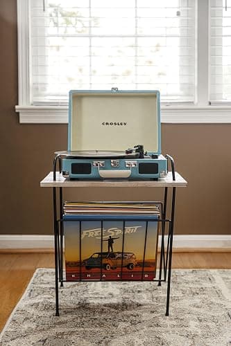 Crosley CR8005F-TU Cruiser Plus Vintage 3-Speed Bluetooth in/Out Suitcase Vinyl Record Player Turntable, Turquoise/White thumbnail 12