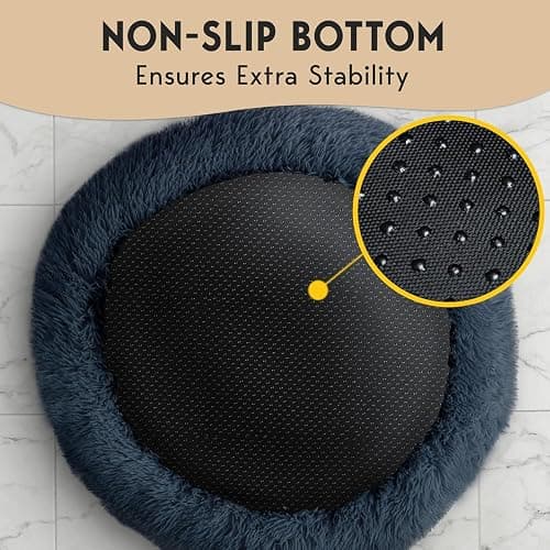 PetJett Calming Dog Bed Medium Size Dog - 30'' Donut Bed, Anti-Slip & Washable Super Soft Fluffy Plush Round Bed, Anti-Anxiety Premium Comfort Pet Bed, Fits Dogs up to 45 lbs - Dark Grey thumbnail 8