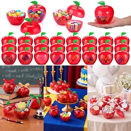 Tanlade 50 Pcs Back to School Gift for Teacher Plastic Apple Container Bulk | 4.1 x 3.7" Apple Container Red Candy Boxes Holder Thank You Gift for Apple of My Eye Teacher End of Year Party Decor - Image 1