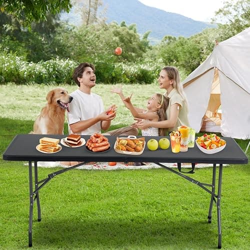 BestOffice Outdoor Folding Camping Table Plastic Table Portable Square Height Dining Table Perfect for Picnics,Parties,Party and Camping,Black thumbnail 2
