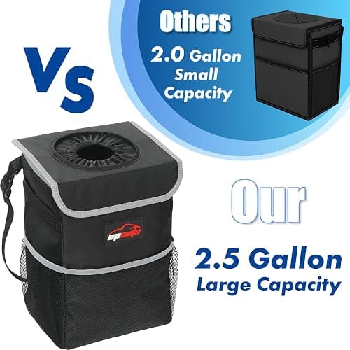 EPAuto Waterproof Car Trash Can with Lid and Storage Pockets, 2.5 Gallon, Black thumbnail 7