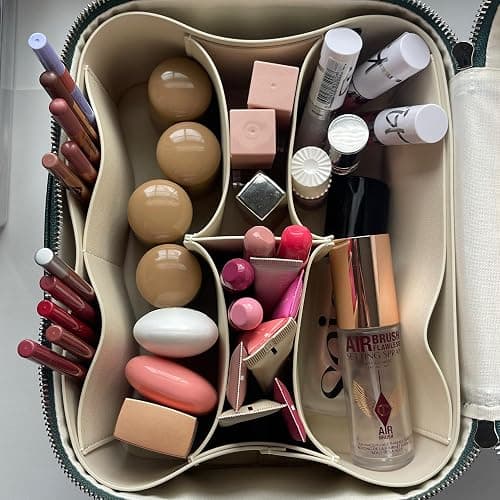 ETOILE - Vanity Case Off White - Stylish Travel Makeup Bag Organizer with Dividers thumbnail 2