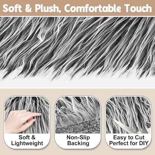White Grey 2x60Inch Faux Fur Shaggy Plush Faux Fur, Fabric Precut Strips Fluffy Fuzzy Faux Fur, Craft Beard Hair, Beard Miniature Dolls Rugs Mats Gift, Winter Halloween Christmas Costume Party Decor thumbnail 3