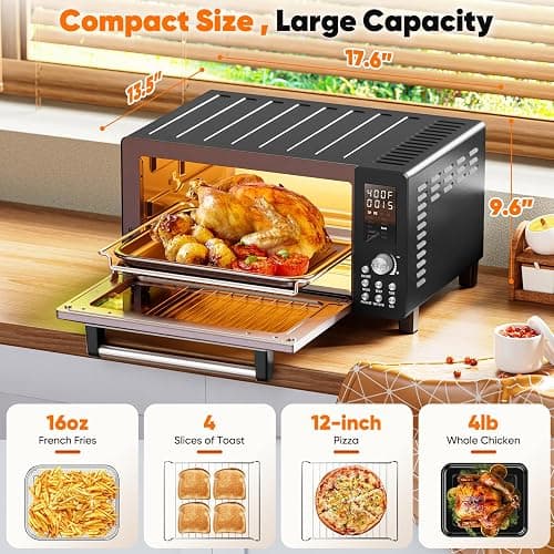 Nuwave Bravo Pro Convection Air Fryer Toaster Oven Combo, 2025 New and Improved, 10-in-1, 50°-450°F Temp Controls, Quick & Even Crisp Technology, 21Qt Capacity, Black, PFAS Free - Black thumbnail 2