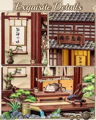 Cutefun Book Nook Kit - DIY Miniature House Kit for Adults, Teens and Beginners, Japanese Tea Room Booknook Tiny House Bookshelf Decor 3D Wooden Puzzles, Gifts for Friends and Family (Tea House) thumbnail 5