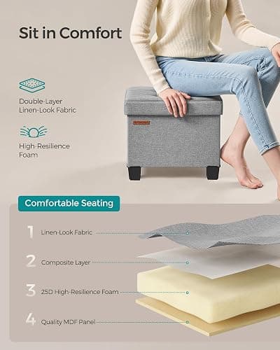 SONGMICS Storage Ottoman, Small Ottoman Foot Rest with Legs, 12.6 x 15.7 x 13.2 Inches Foot Stool, Load up to 660 lb, for Living Room, Bedroom, Dorm, Dove Gray ULSF012G02 thumbnail 5