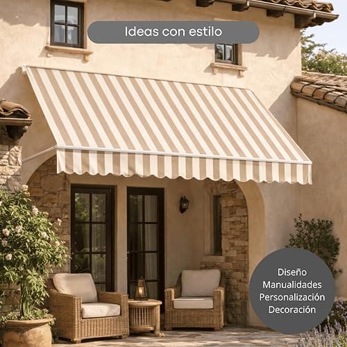 Ferrero Tejidos - Tela de TOLDO CON TEFLÓN LISTADO 5CM. Ancho 3.20 metros. Largo a escoger de 1 a 1 m en una sola pieza. Para exterior impermeable protección UV tapizar resistente (501 Beige) thumbnail 5