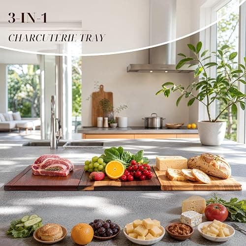 Book Cutting Board Set with Wooden Stand for Home Cooks | 3 Labeled Boards for Fruits Veggies,Meat Fish,Bread Cheese Organized Prep,No Cross Contamination thumbnail 8