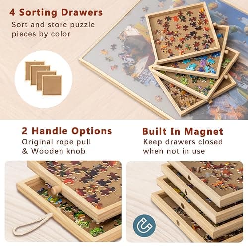Becko US 1000-Pc Tilting Puzzle Board with 4 Drawers & Cover, Adjustable Jigsaw Puzzle Table with Built-in Easel/Stand, Portable Boards with Puzzles Storage for Adults, with Flannel Tabletop thumbnail 5