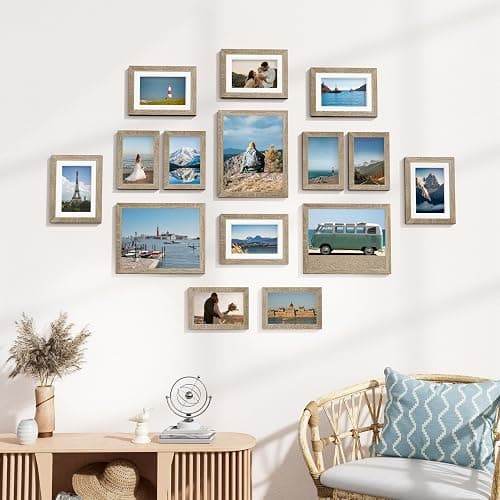 Vittanly 15 Pack Picture Frames Collage Wall Decor, Multi Sizes Including 3pcs 8x10, 6pcs 5x7 and 6pcs 4x6 Photo Frames, Gallery Frame Set for Wall or Tabletop Display, Light Wood thumbnail 8