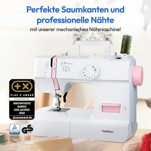 MEDION Nähmaschine SM70 (70 Watt, 12 verschiedene Stichmuster, LED Nählicht, einstellbare Stichlänge, Rückwärtstaste, Fadenschneider, MD11179) rosa thumbnail 3
