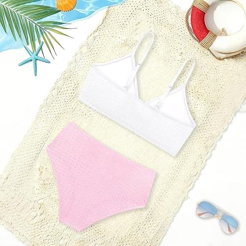 Girls Swimsuit Solid Bathing Suit 2 Piece Twist Cross Adjustable Straps Soft Lining Bikini for Teen Girls with Chest Pad thumbnail 3