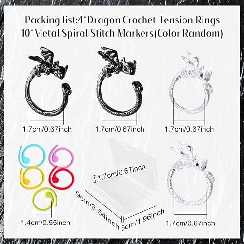 Wurosi 4PCS Crochet Rings, Dragon Tension Rings for Crocheting, Adjustable Crochet Tension Ring for Finger, Yarn Guide Rings for Crocheters Knitters Mom Grandma Gifts thumbnail 2