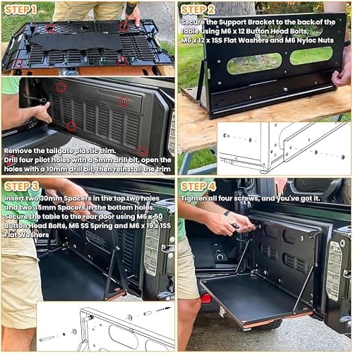 E-cowlboy Drop Down Tailgate Table for 2007-2024 Jeep Wrangler JK JKU JL JLU Unlimited Sports Freedom Sahara Rubicon Rear Door Foldable Table Cargo Shelf Storage Cargo Luggage Holder Carrier thumbnail 7