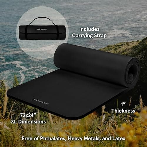 Retrospec Solana Yoga Mat 1" Thick w/Nylon Strap for Men & Women - Non Slip Exercise Mat for Home Yoga, Pilates, Stretching, Floor & Fitness Workouts thumbnail 3