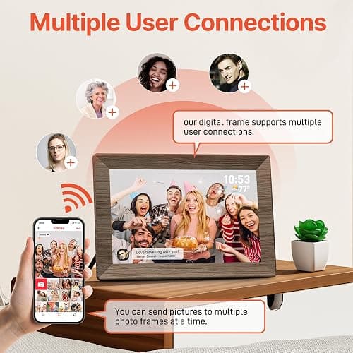 Frameo 10.1" Digital Picture Frame with 32GB Memory Wood WiFi Electronic Photo Frame 1280 x 800 IPS Touch Screen Auto-Rotate Slideshow Wall Mountable Share Photos/Video Remotely Anywhere thumbnail 3
