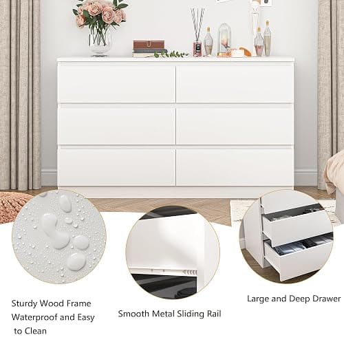 CIPACHO White 6 Drawer Dresser for Bedroom,Modern Deep Drawer Dresser with No-Handle Design,Wide Storage Chest of Drawers,Wood Bedroom Storage Organizer Furniture for Closet,Hallway thumbnail 4