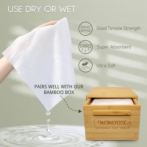 WOWOTEX Disposable Face Towel Biodegradable Large Dry Wipes 60 Count/Box Extra Thick Soft Clean Facial Towels for Sensitive Skin, Makeup Removing, Cleansing, Nursing, Travel, 10×12 Inches thumbnail 4