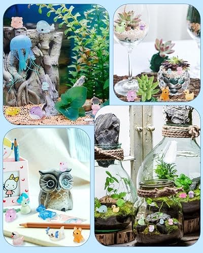 FIVEIZERO 100PCS Luminous mini Resin Animals - 20 Styles Multiple Colors per Style Glow in The Dark Plastic Tiny Animals Figures for Dollhouse, Fairy Garden, Aquarium, Party Favors & DIY Craft Decor thumbnail 5