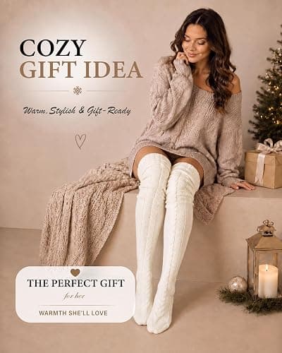 Pcavin Women's Thigh High Socks, Extra Long Over the Knee Boot Leg Warmers | Cable Knit Texture, Warm Thick Knit, Over Knee Length, Winter Boot Socks, Soft Leg Warmers, Sweater Stockings thumbnail 6