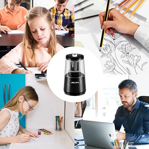 JARLINK Electric Pencil Sharpener, Heavy-Duty Helical Blade to Fast Sharpen, Auto Stop for No.2/Colored Pencils(6-8mm), AC Adapter/Battery Operated in School Classroom/Office/Home (Black) thumbnail 8