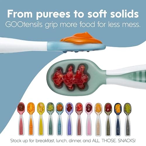 NumNum Baby Spoons Set, Baby Essentials Pre-Spoon GOOtensils for 6+ Months, First Stage Self-Feeding Spoons for Baby Led Weaning (BLW), Silicone Toddler Utensils, BPA-Free, 6 Pack Rainbow thumbnail 5