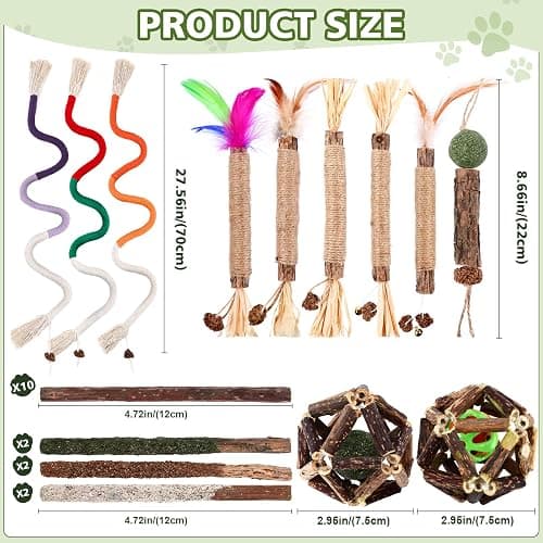WOUSEDO 27 Pack Catnip Chew Toys for Cats,Cotton Sisal Rope Toys,Cat Natural Silvervine Sticks,for Cat Teeth Cleaning and Dental Care,Interactive Toy for Bored Indoor Cats thumbnail 7