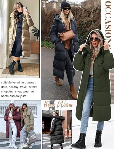 Uikue Women's Long Puffer Coat - Warm Winter Quilted Jacket Full Length Zip Up Down Coat Thickened Puffy Parka with Hood thumbnail 7
