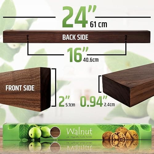 Premium 24 Inch (Large Size) Dark Walnut Wood Magnetic Knife Holder – Professional Wooden Magnetic Knife Strip - Space-Saving Knife Rack/Knife Bar With Powerful Magnetic Pull Force (Upgraded Version) thumbnail 3
