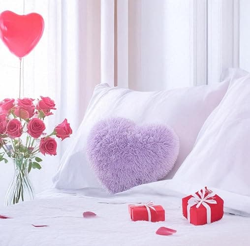 MOOWOO Fluffy Heart Pillow, Faux Fur Throw Pillow,Sherpa Plush Fluffy, Cute Soft Throw Cushion, Christmas Day,Valentines Day Decor for Home Bed Couch (Purple) thumbnail 9