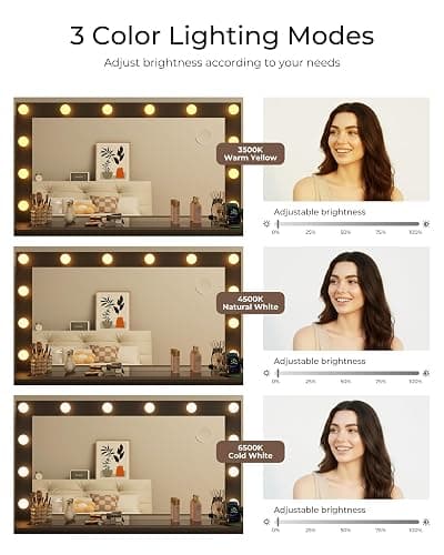 Otterease Black Makeup Vanity, 11 Drawers Vanity with Mirror and 12 LED Lights, Makeup Vanity Desk with 3 Lighting Modes Adjustable Brightness, Vanity with Glass Top for Bedroom thumbnail 4