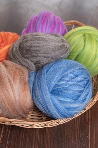 Kondoos Multi Colored Natural Wool roving, 1 lb. Best Wool for Needle Felting, Wet Felting, handcrafts and Spinning. (Dawn, 1lb) thumbnail 7