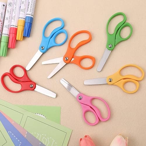 BURVAGY 12 Packs 5" Small School Student Blunt Tip Craft Kids Scissors, Stainless Steel Blades Comfort Grip 5 Inch Safety Scissors Bulk for Children Toodler Cutting Paper thumbnail 9