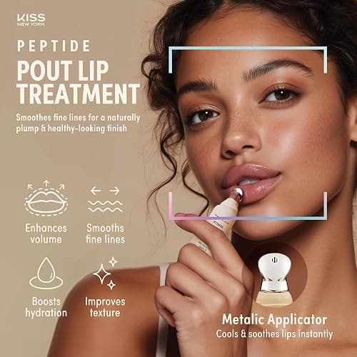 KISS NEW YORK Peptide Lip Treatment, Hydrating & Non-Sticky Plumping Balm, Shea Butter, Castor Oil & Squalane Reduces Look of Fine Lines, Softer & Fuller Lips with Cooling Metal Tip (Unscented Clear) thumbnail 2