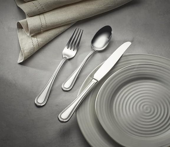 Oneida Silverware Set For 8, Countess 45-Piece Everyday Flatware Set with Serving Utensils, Service For 8, Bead Pearl, 18/0 Stainless Steel, Dishwasher Safe,Knives Spoons & Forks Set (Silver 45 Piece) thumbnail 2