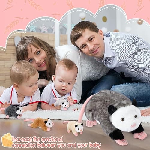 Hollowfly 5 Pcs Stuffed Opossum Mommy Possum Plush with 4 Baby Opossums Stuffed Toy on Her Back, Magnetic Attraction Cotton Plush Animal Toy Gift for Boys Girls Possum Lover(Cute) thumbnail 6