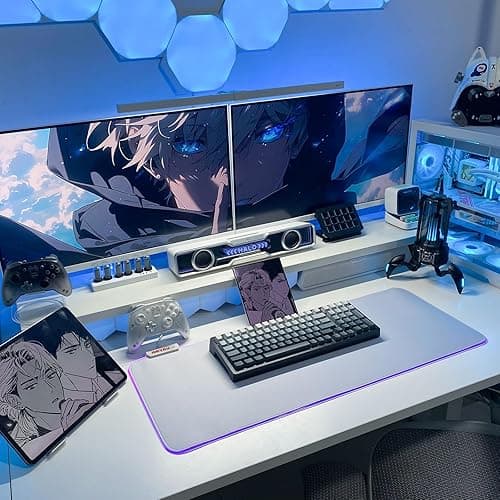 JMIYAV White Gaming Mouse Pad RGB Mousepad Non-Slip Rubber Base Extra Large Cool XL XXL Computer Desk Pad Gaming Accessories LED Light Up Extended Big Mouse Pad for Gamer 31.5x12In CW1 thumbnail 7