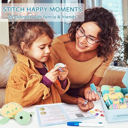 Crochetta Crochet Kit for Beginners, Beginner Crochet Kit for Adults with Step-by-Step Video Tutorials, DIY Crochet Animal Kits Kids Knitting Supplies, 3 Pack Turtle Family (40%+ Yarn) thumbnail 3