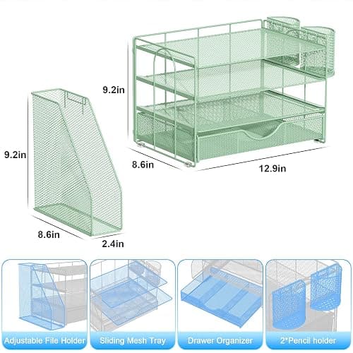 gianotter 4-Tier Desk Organizer with Drawers, File Holders, Letter Trays and Pen Holders - Workspace Accessories for Office Supplies (Sage Green) thumbnail 3