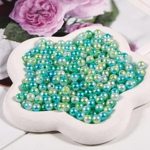 600Pcs Pearl Beads 8mm Gradient Color Fake Mermaid Pearl Beads Jewelry Making for DIY Crafts Necklace Bracelet Mobile Phone Hanging Rope Wedding Decoration Vase Filling (Green Yellow 8mm) thumbnail 2