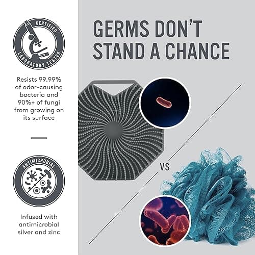 Sud Scrub® Antimicrobial Silicone Body Scrubber, Exfoliating Body Scrubber for Sensitive Skin, Eco Friendly Shower Scrubber for Body, Silicone Body Brush for Showering, Charcoal - Charcoal thumbnail 2