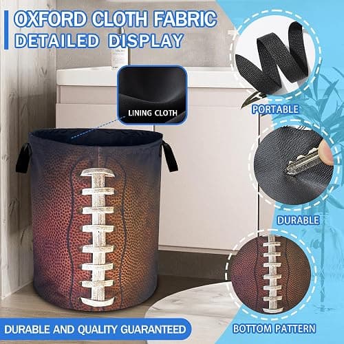 Football Laundry Basket Oxford Cloth Ball Texture Laundry Hamper With Handle Foldable Portable Clothes Storage Basket 18.9 X 16.5 Inch Storage Bag For Laundry Room/Bathroom/Bedroom/Dormitories thumbnail 4