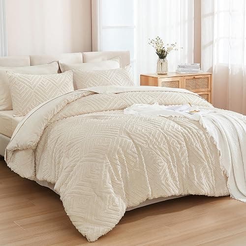 Andency Queen Comforter Set with Sheets, Beige | 7 Pieces, Bed in a Bag, Boho Lightweight Fluffy Tufted, Includes Cream Comforter, Sheets, Pillowcases & Shams, All Season - Image 1