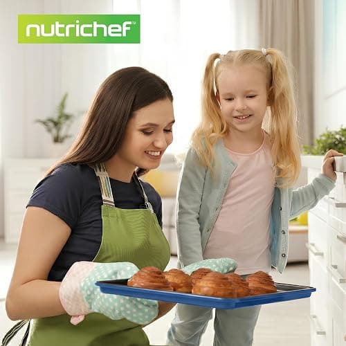 NutriChef 8-Piece Nonstick Stackable Bakeware Set - PFOA, PFOS, PTFE Free Baking Tray Set w/Non-Stick Coating, 450°F Oven Safe, Round Cake, Loaf, Muffin, Wide/Square Pans, Cookie Sheet (Blue) thumbnail 2