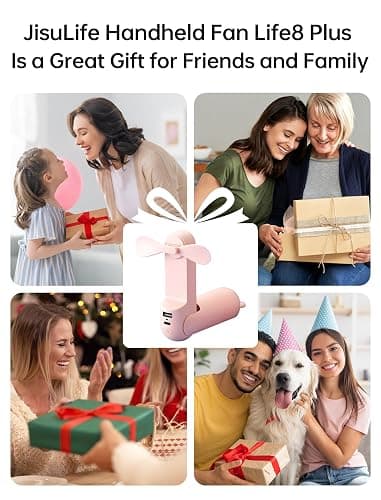 JISULIFE Handheld Fan with 4500 mAh Powerbank Max 37 Hours Runtime, Pocket Portable Battery Operated or USB Powered Folding Personal Fan, 3 Speeds, Gifts for Women Men Kids Gift for Festival-Pink thumbnail 8